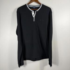 Ben Sherman Henley Shirt Black Men's Size XL Waffle Knit - FLAW - See photos.
